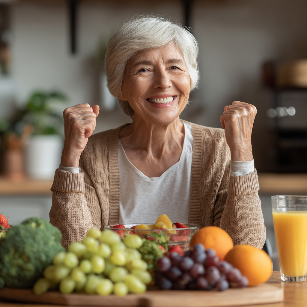 Satisfied older adult after successful nutrition planning results
